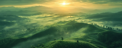 茶园晨雾绿意盎然