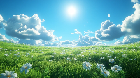 绿草地蓝天白云卡通背景