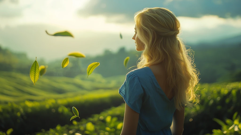 茶园女孩与飞舞茶叶