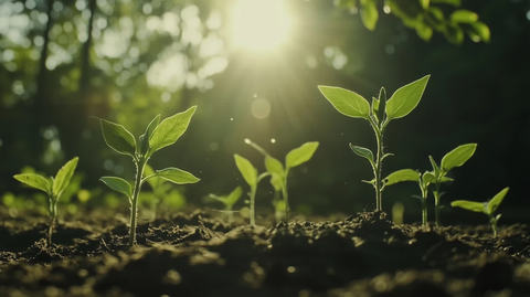 绿苗初长阳光洒落