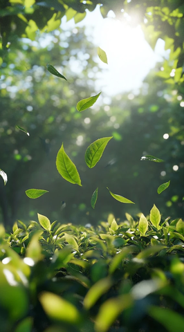 阳光透过浮空茶叶