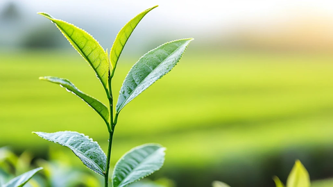 茶树叶与绿色田野