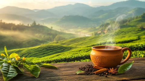 茶园风光与传统茶具