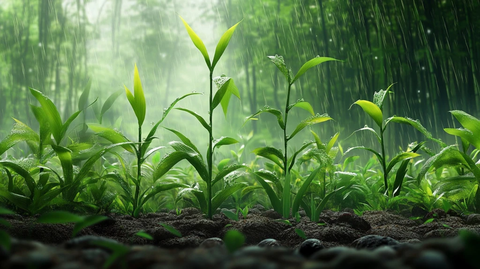 竹笋雨后生长茂盛场景
