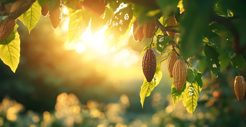 可可树果实阳光下生长
