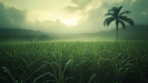 甘蔗园清晨雾景