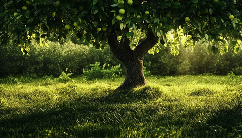 绿草环绕的果树静物