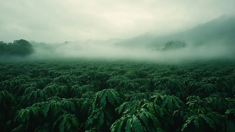 绿色咖啡园雾中景观