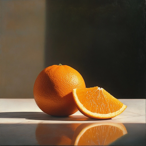 橙子和橙片桌面摆放