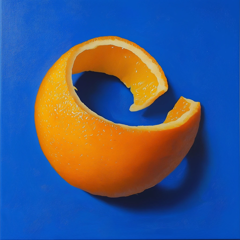 橙皮卷曲置于钴蓝背景