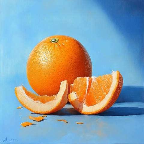 橙子与橙皮蓝色背景