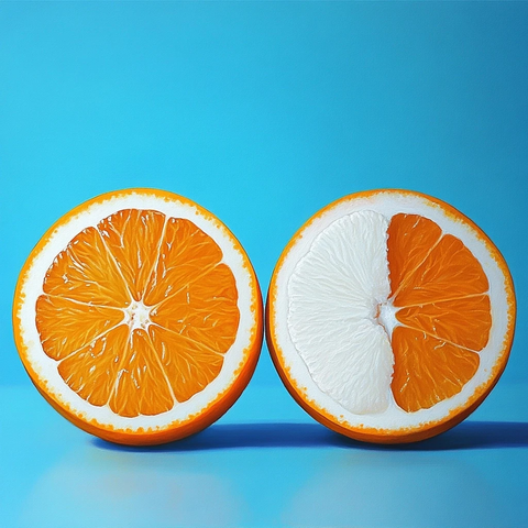 橙子对半切开对比照