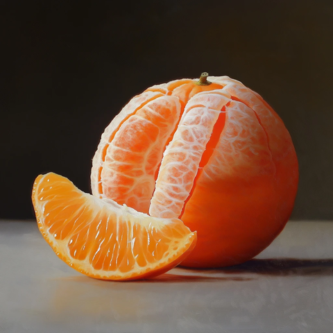 切开无皮柑橘一片掉落