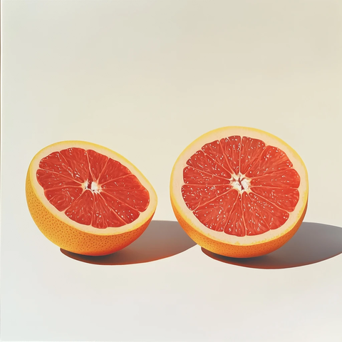 红心葡萄柚切半侧面展示