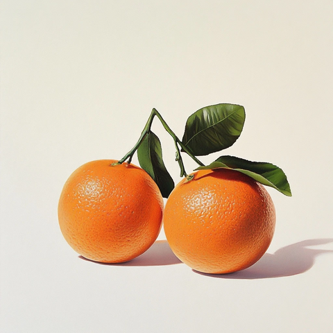 纯白背景上的两个橙子