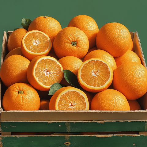 新鲜橙子堆叠绿色背景