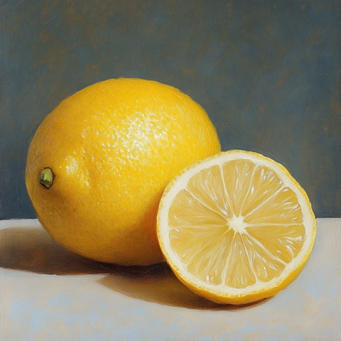 柠檬整体与切片静物画
