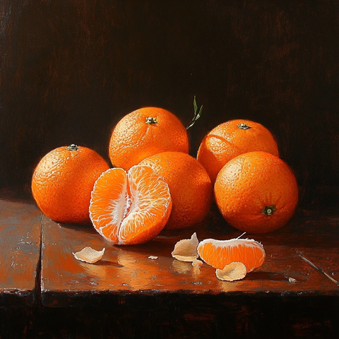 橙子剥皮静物油画