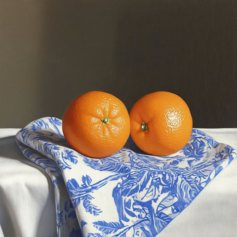 橙子与茶巾静物