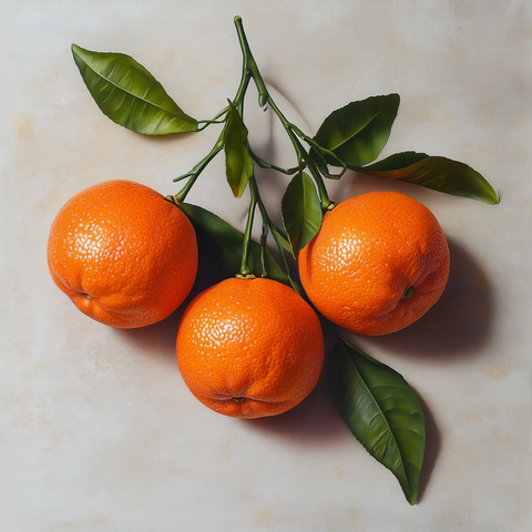 整枝橙子与绿叶平铺展示