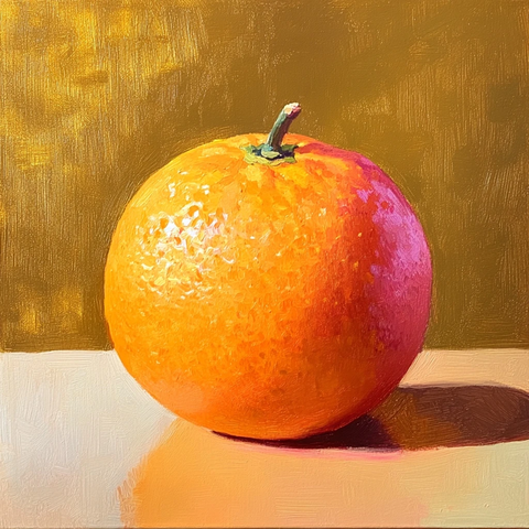 圆形橙色金背景油彩画