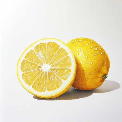 新鲜柠檬切半带水珠