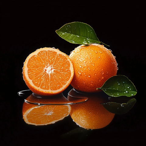 带叶整橙与半橙水果静物