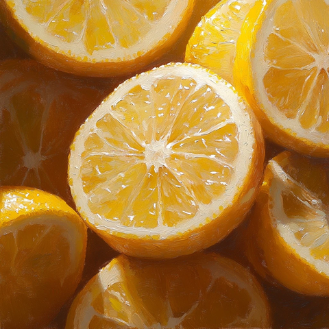 柠檬橙片静物油画