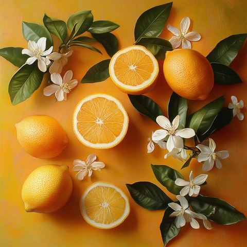 橙色桌子柠檬橙子花
