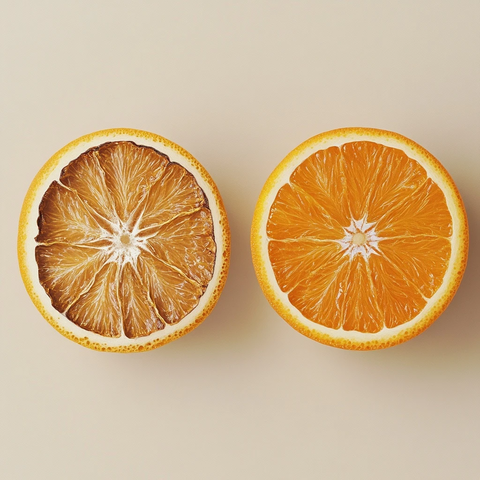 干燥与新鲜橙子切片对比