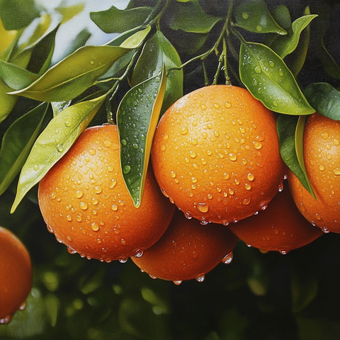 橙子挂满树枝水滴晶莹
