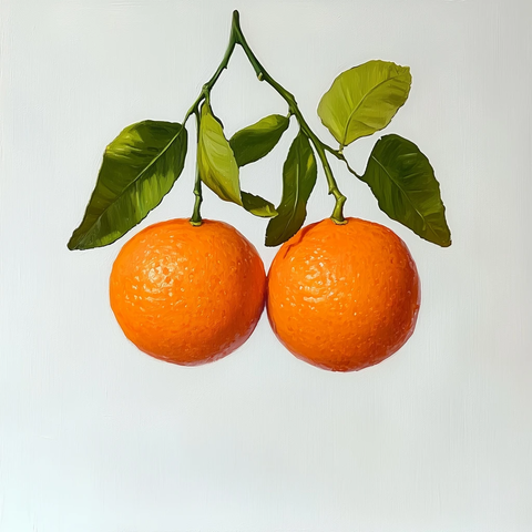 两颗柑橘挂枝叶