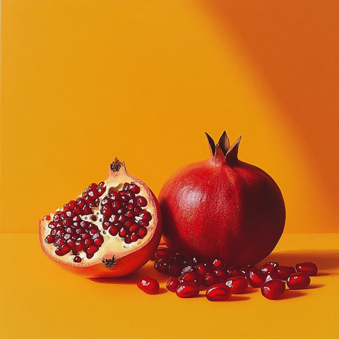 橙色背景上的蔓越莓石榴