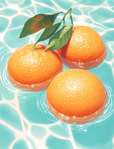 橙子漂浮水彩插画
