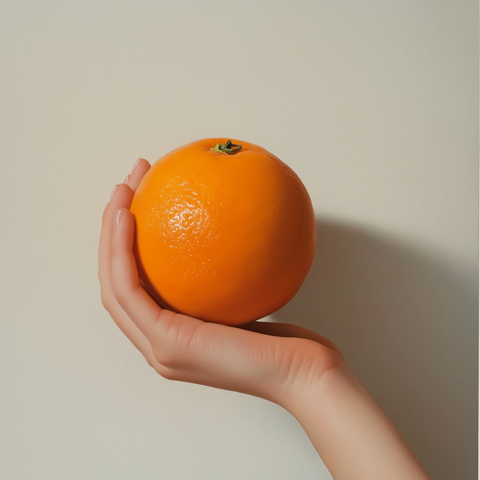 手指轻握新鲜橙子