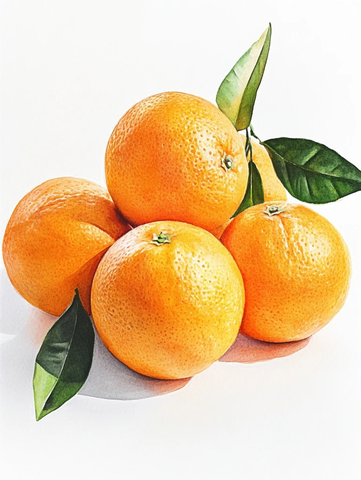 白底水彩橙子静物画