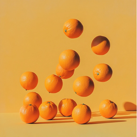 橙子滚动汇聚成堆