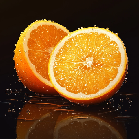 橙子切片水滴暗背景