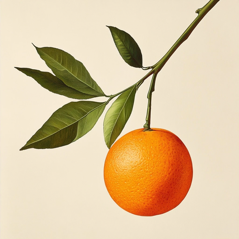 橙子枝头微观写实插画