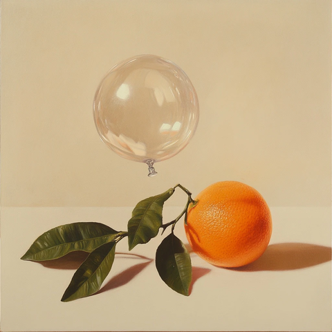 带枝叶的柑橘与水晶气球