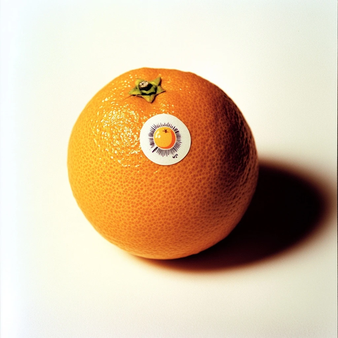 成熟橙子贴纸标签特写