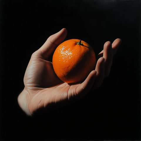 手握柑橘黑背景
