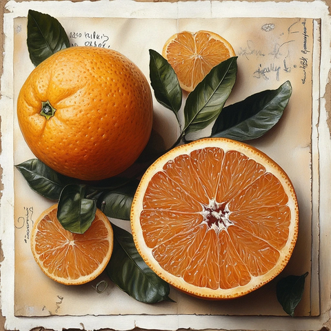 单个桔子与叶子