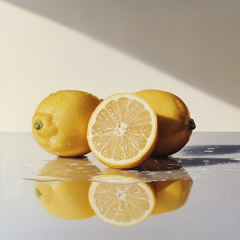 柠檬切面镜面白桌