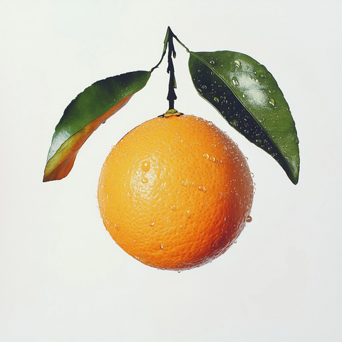悬浮橙子带水滴绿叶