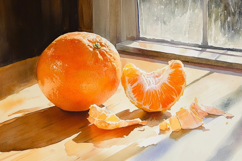 橙子摆放在木桌上的场景