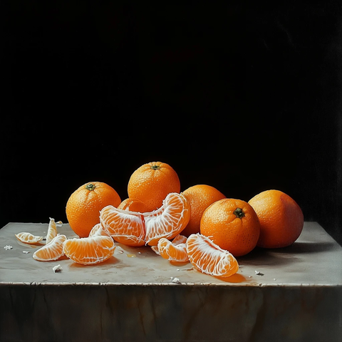 剥皮橙子与未剥橙子静物