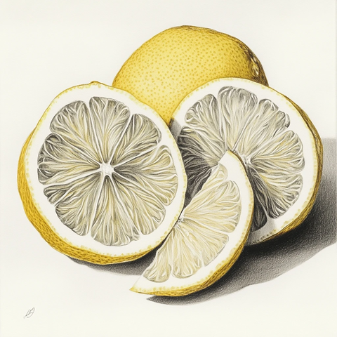 柠檬切片植物学绘图