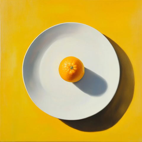 白色盘子放置橙子桌上