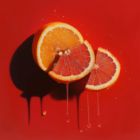 红背景柚子柑橘切片灯光